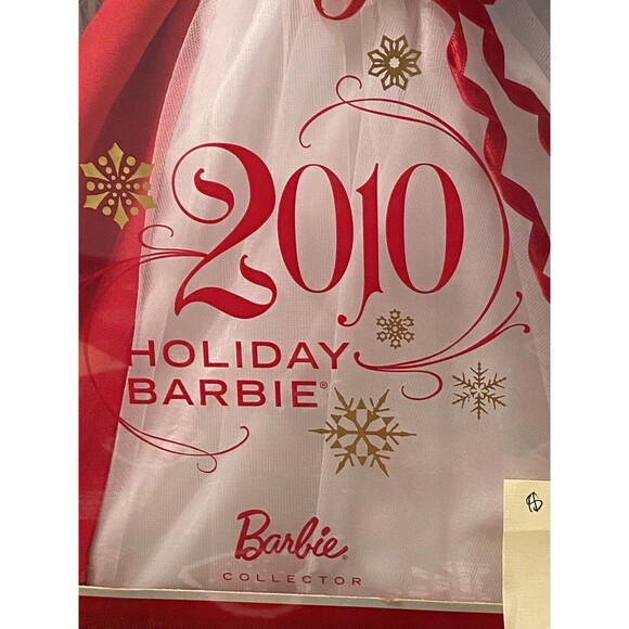 2010 Holiday Barbie Doll Red Cape White Dress Collectors Edition Mattel New Box - Picture 4 of 8